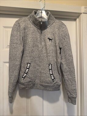 PINK Heather Gray Quarter-Zip Pullover with Logo